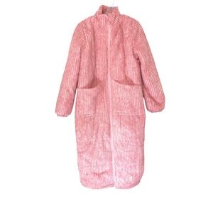Fashion Nova Coat Pink Ribbed Long Maxi‎ Outdoor Full Zip Puffer Mock Neck Small